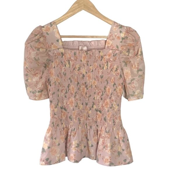 Rachel Parcell Pink Floral Square Neck Smock Top - Picture 1 of 11